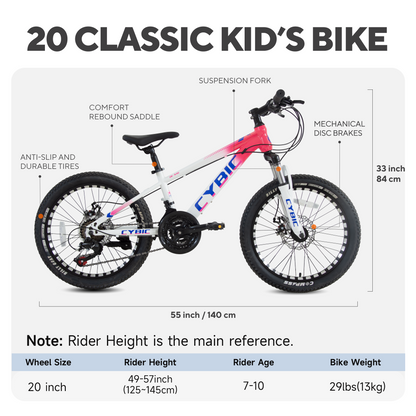 20 Inch Mountain Bike for Boys Girls, Youth MTB Bicycle 21 Speeds Iron Frame Bicycle, Multiple Colors