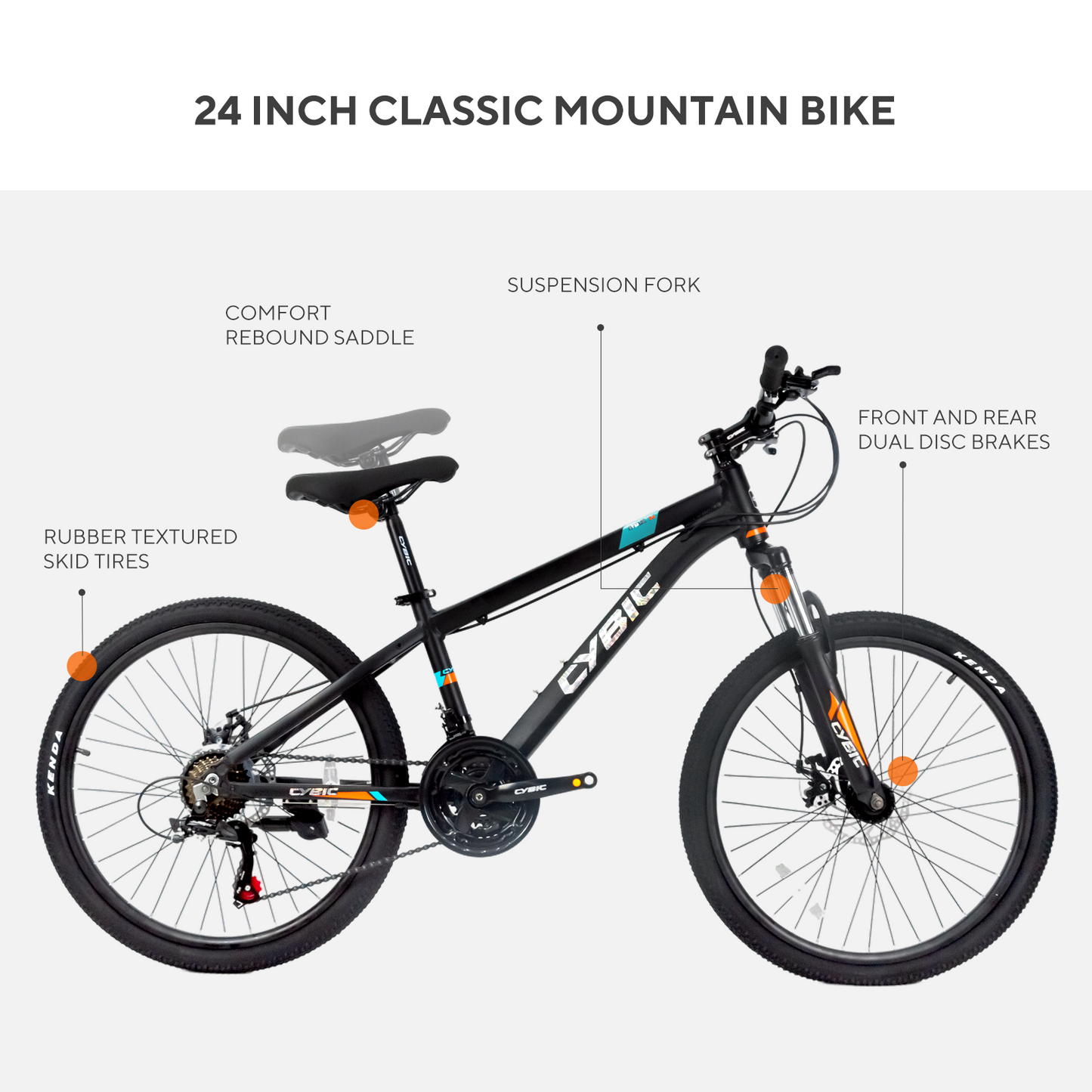 24 inch Mountain Bike for Teens, Aluminum Frame, Suspension Fork, Disc Brake, 24 inch Bicycle, Multiple Colors for Youth